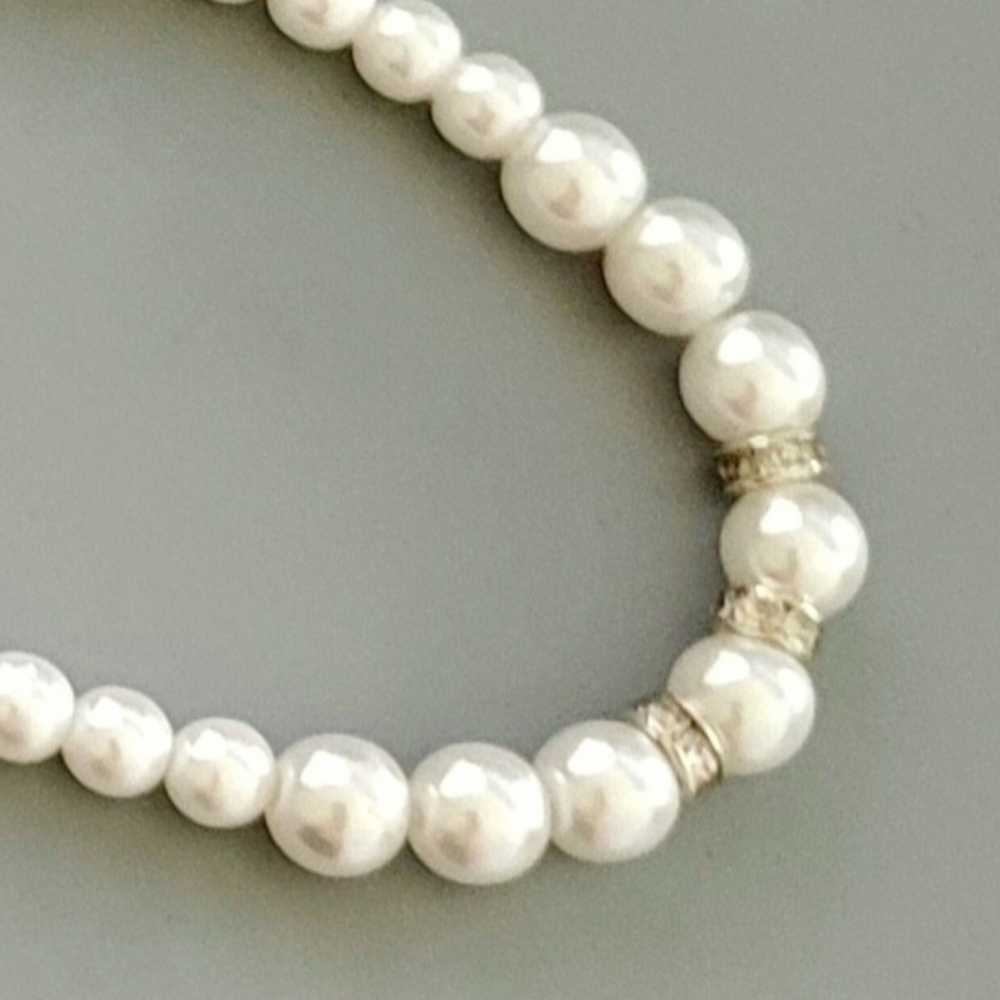 Pearl and Silver Color Crystal Chain Necklace 14"